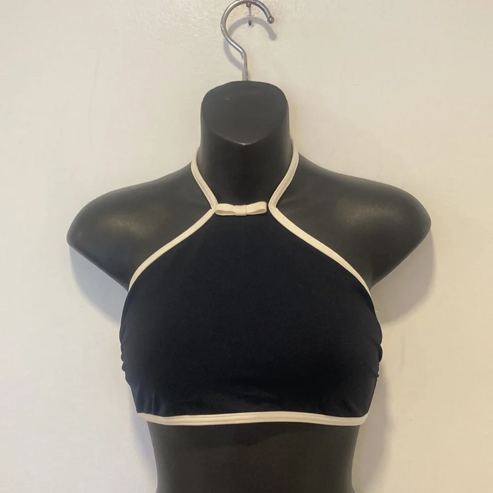 Kate Spade Black White Halter Swim top with Bow Size Medium